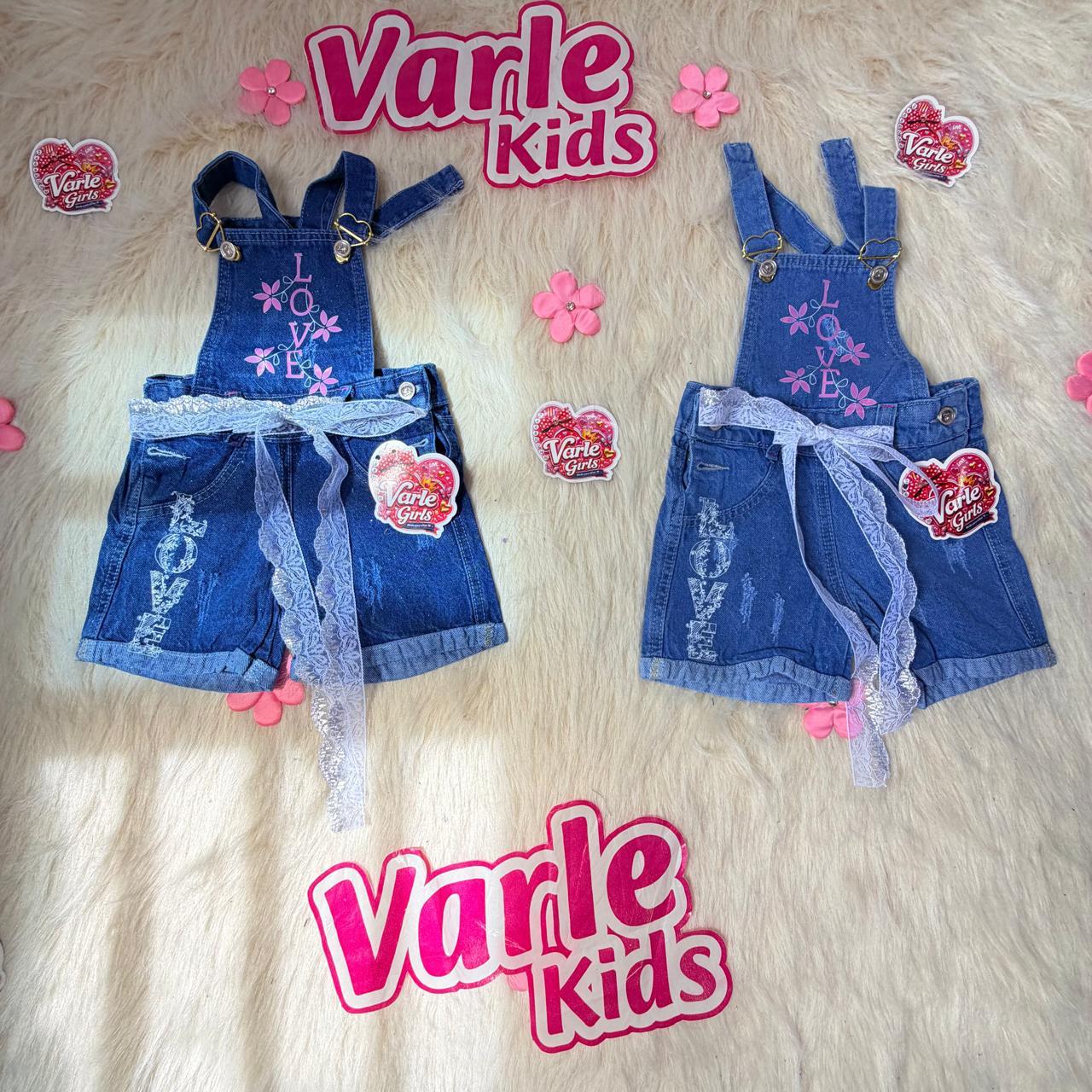 Braga Short Denim Flores LOVE y Encaje Blanco