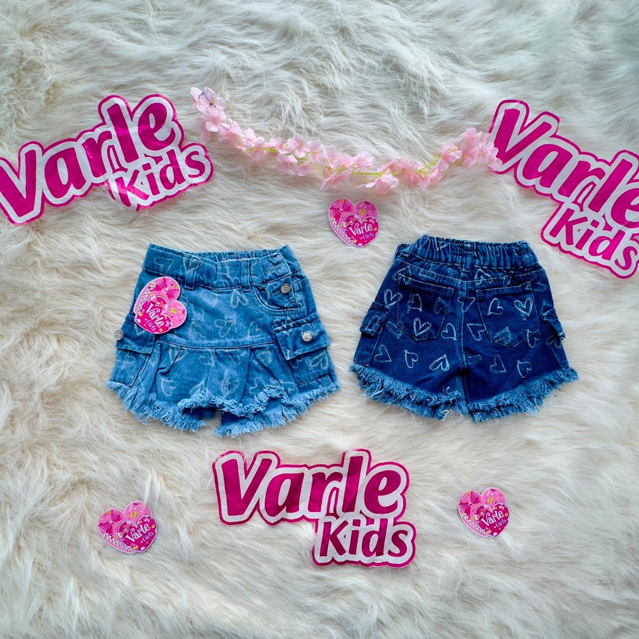Falda Short Denim Corazones y Ruedo Desflecado