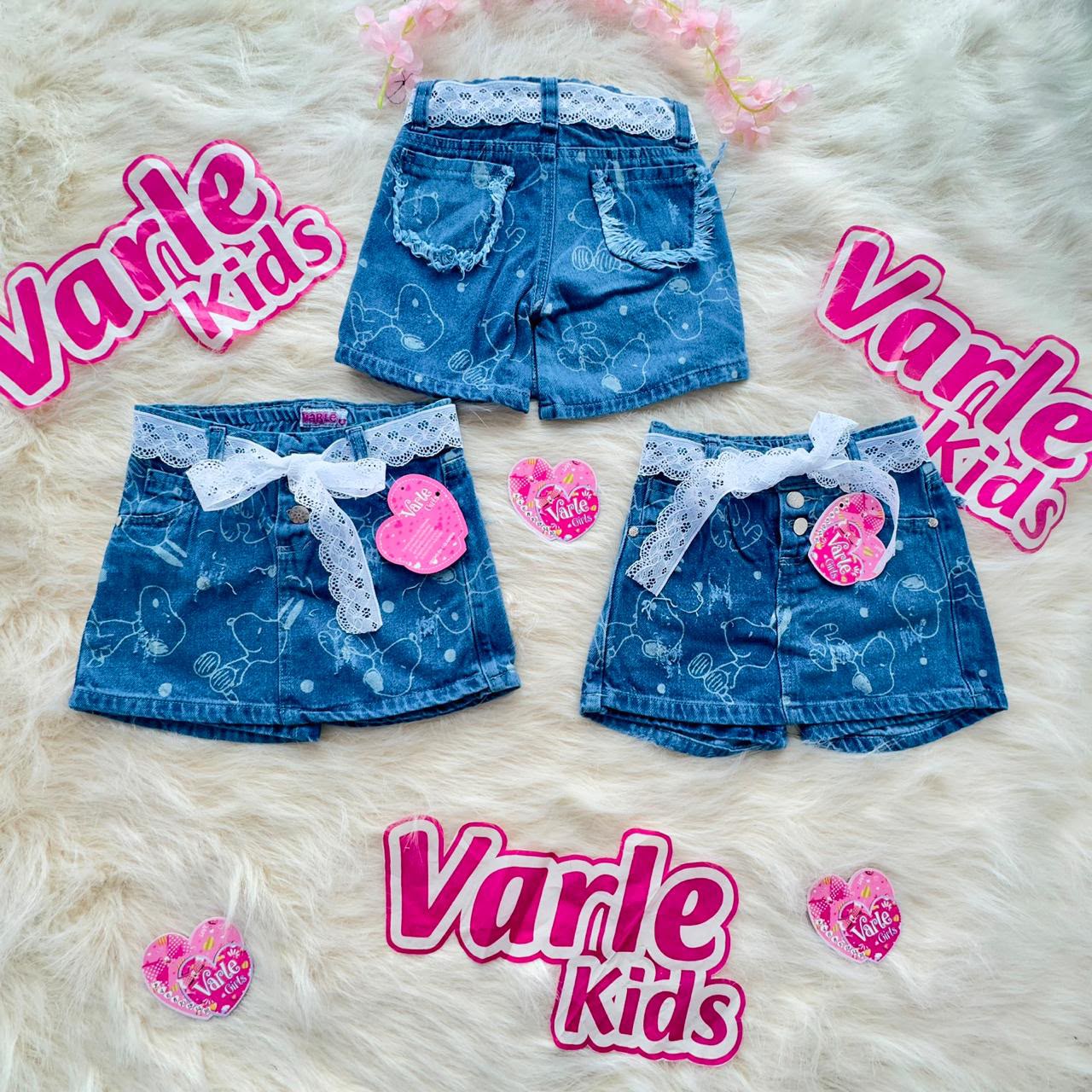 Falda Short Denim Encaje Blanco y Corazones