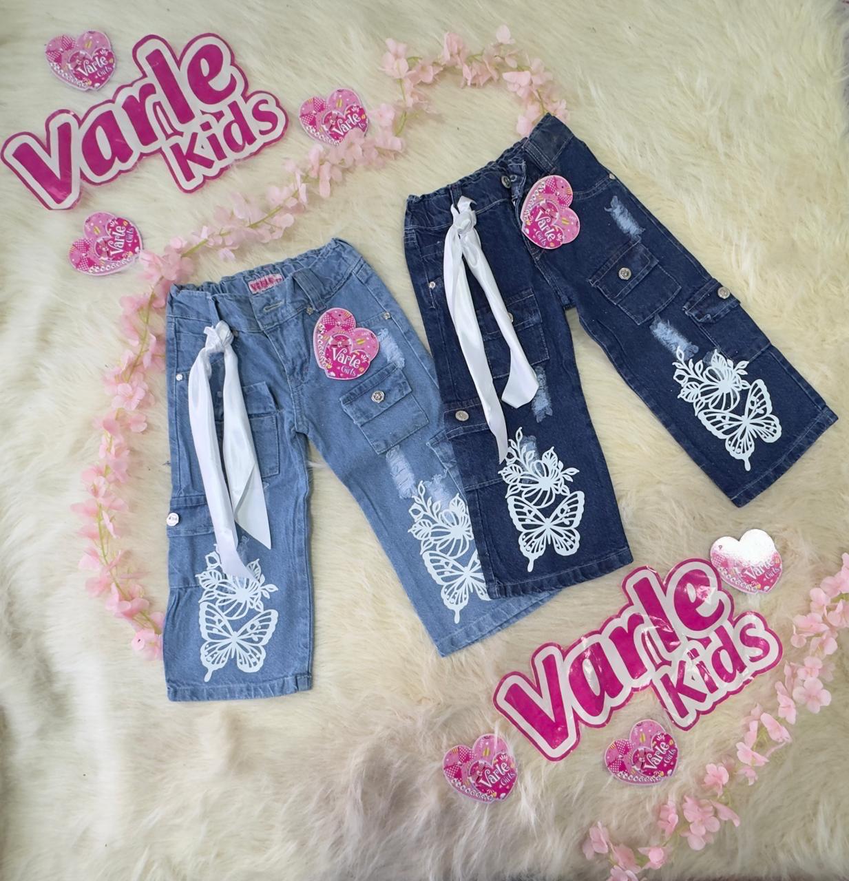 Pantalón Denim Flores y Encaje
