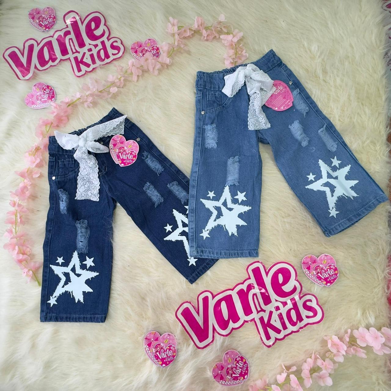 Pantalón Denim Lavado con Lazo Rosa